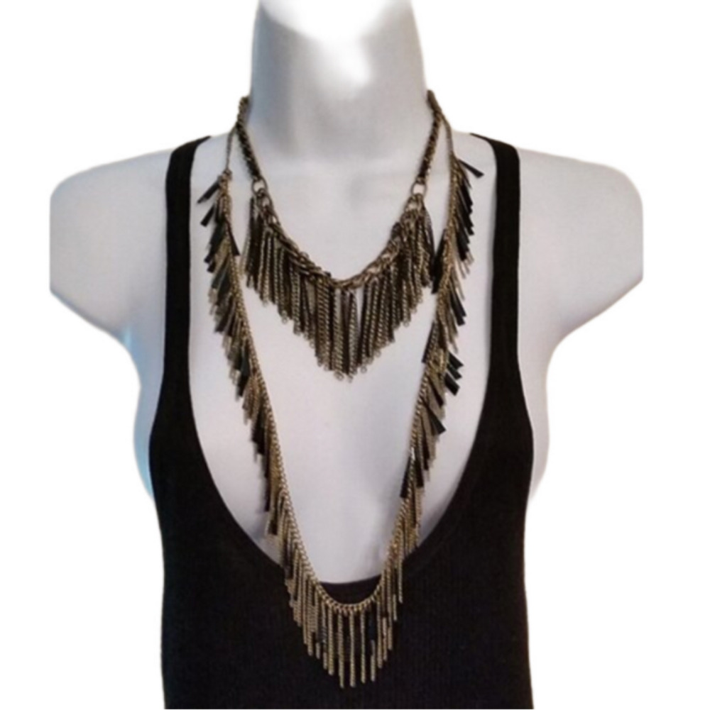 Curated bundle 2 fringe tassel chains necklace Loft and more.